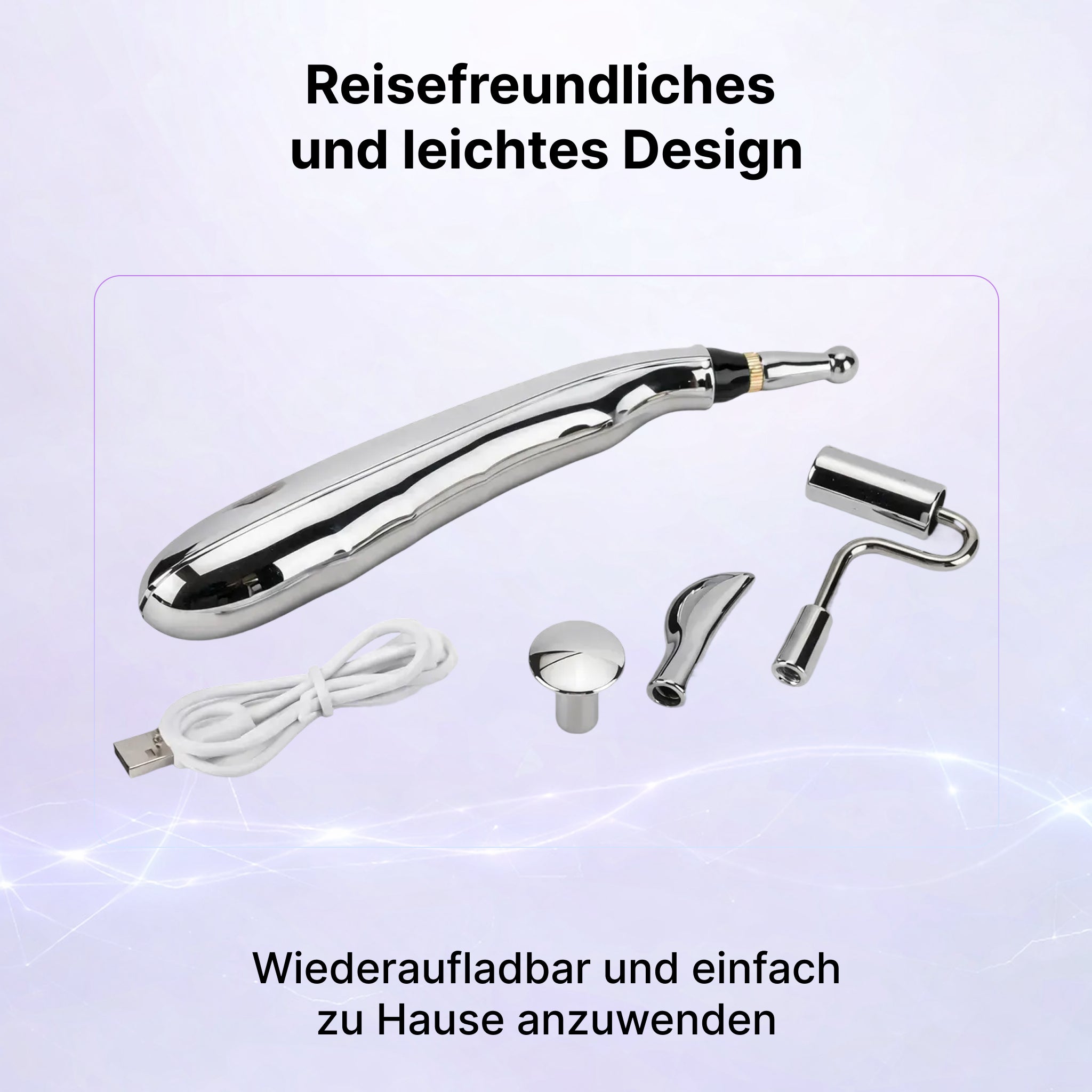 Akupunktur Meridian Stift mit Mikrostrom, wiederaufladbar, 9 Intensitätsstufen, Silber