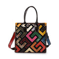 Chaos by Elsie Echtleder Crossbody-Tasche mit RFID-Schutz, 36x15x25cm, Kroko-Prägung, Multi-Rautenmuster