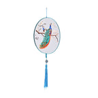 LIVMORE - Handstickerei-Wanddekoration aus 100% Seide mit Jade-Quaste, 20 cm, Pfau-Motiv