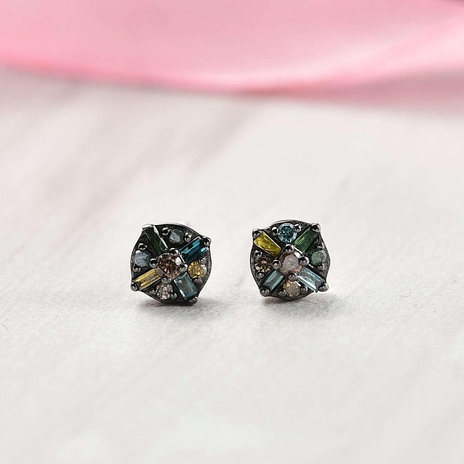 D'Joy Natürlicher Champagner Diamant, Blauer Diamant Ohrringe 925 Silber rhodiniert ca. 0.15 ct