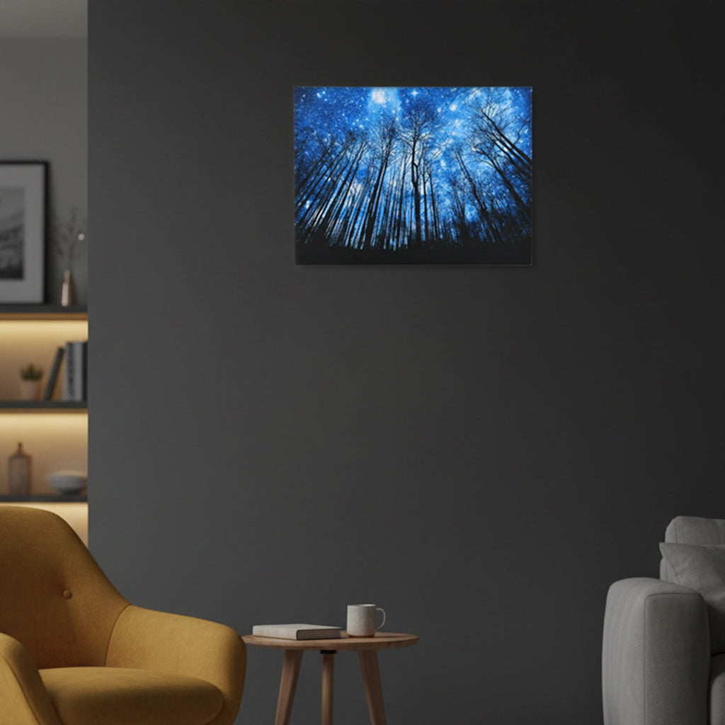 LIVMORE Wald Motiv LED Wandbild mit Glasfaser Lichteffekt 30 x 40 cm