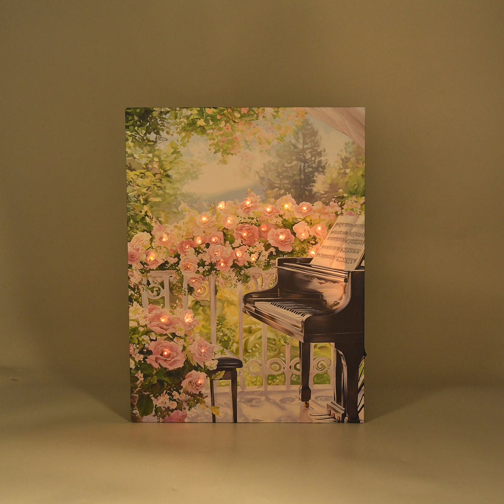 LIVMORE Rosenblüte Motiv LED Wandbild mit Glasfaser Lichteffekt 30 x 40 cm