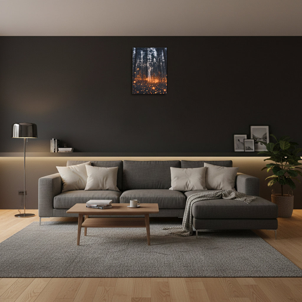 LIVMORE Stadt Skyline Nacht Motiv LED Wandbild mit Glasfaser Lichteffekt 30 x 40 cm
