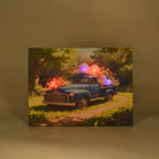 LIVMORE Klassisches Auto Landschaft Motiv LED Wandbild mit Farbwechsel Lichteffekt 30 x 40 cm