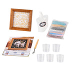 GOLDEN LOTTERY Aufbewahrungsbox mit Sandbild zum kreativen Gestalten, Set mit farbigem Sand, wasserbasiertem Kleber, Plastikbecher und Malwerkzeug 23 x 15,3 x 6 cm, Elefantenmotiv