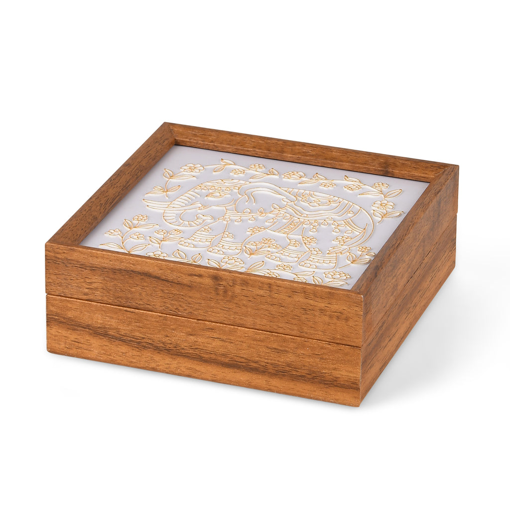 GOLDEN LOTTERY Aufbewahrungsbox mit Sandbild zum kreativen Gestalten, Set mit farbigem Sand, wasserbasiertem Kleber, Plastikbecher und Malwerkzeug 23 x 15,3 x 6 cm, Elefantenmotiv