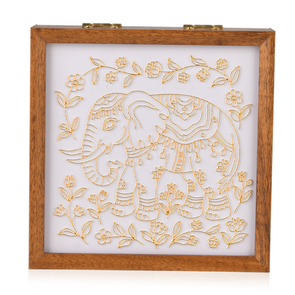 GOLDEN LOTTERY Aufbewahrungsbox mit Sandbild zum kreativen Gestalten, Set mit farbigem Sand, wasserbasiertem Kleber, Plastikbecher und Malwerkzeug 23 x 15,3 x 6 cm, Elefantenmotiv