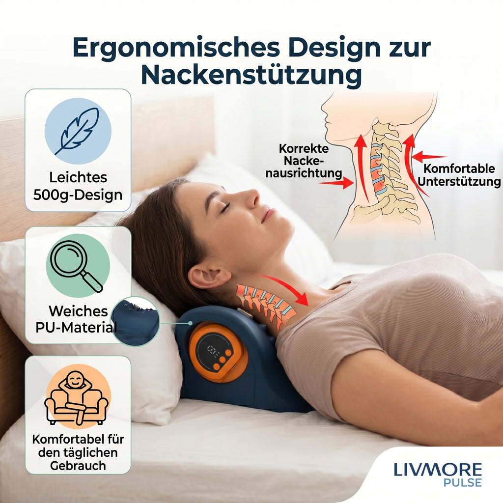 Livmore EMS neck massager with remote control-Dark blue                                       Material: PU Product weight: 500g Packaging size: 220*209*115mm Battery capacity: 1500 mah (about 1 hour of battery life)Charging time: 3 hrs 6-speed EMS adjust