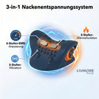 Livmore EMS neck massager with remote control-Dark blue                                       Material: PU Product weight: 500g Packaging size: 220*209*115mm Battery capacity: 1500 mah (about 1 hour of battery life)Charging time: 3 hrs 6-speed EMS adjust