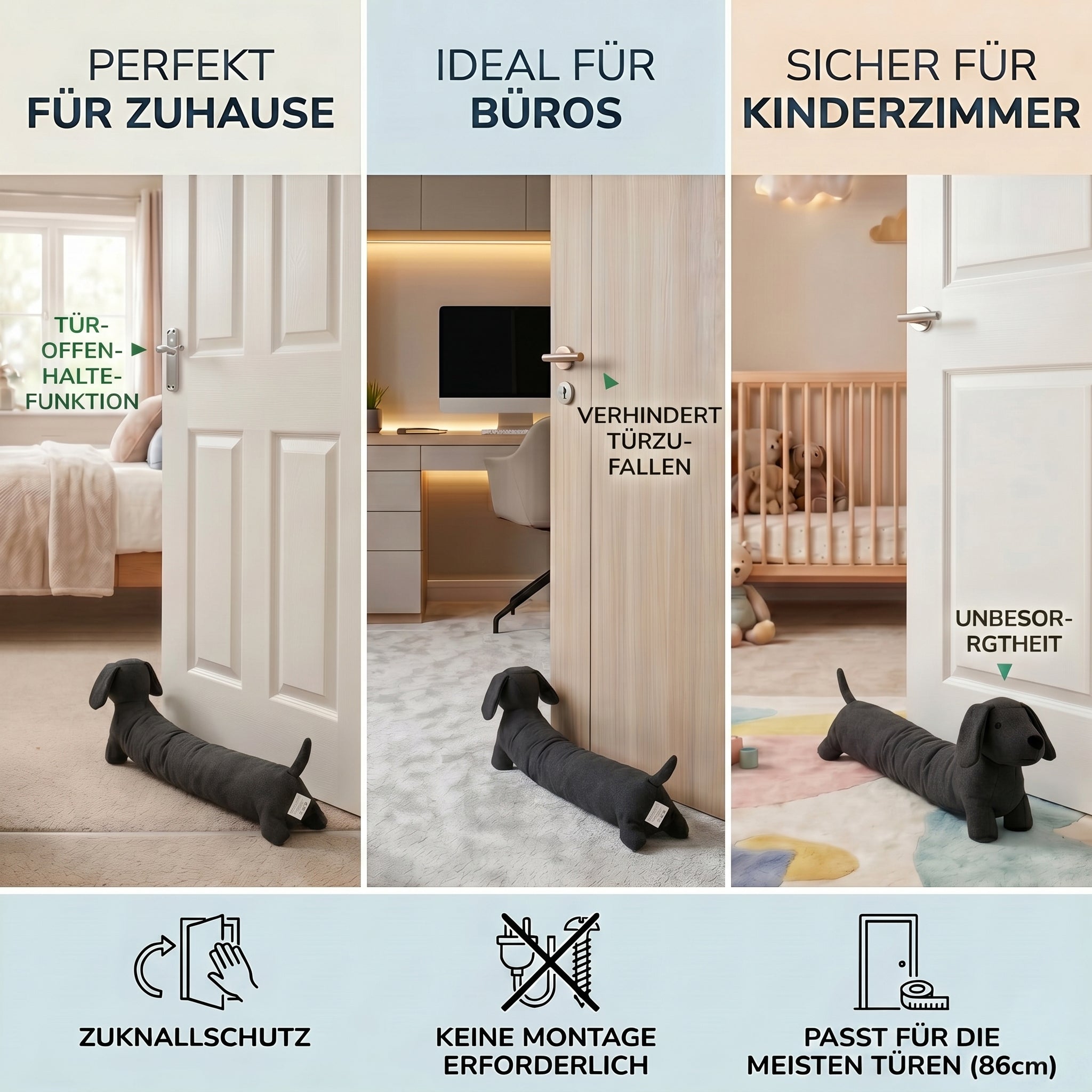 LIVMORE Türstopper mit Klemmschutz und Türschutz, Grau