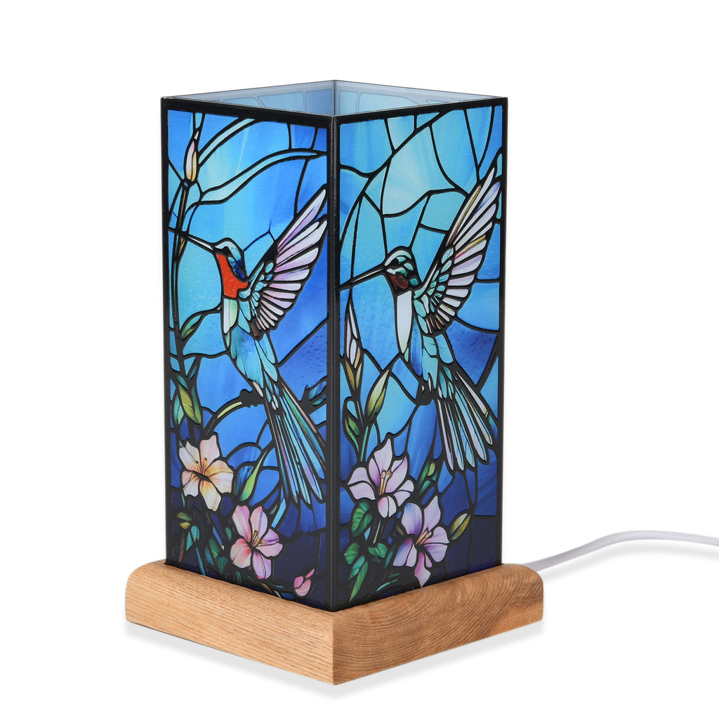 LED Tischlampe, Eschenholz und Acryl, mit USB Anschluss, Mehrfarbig