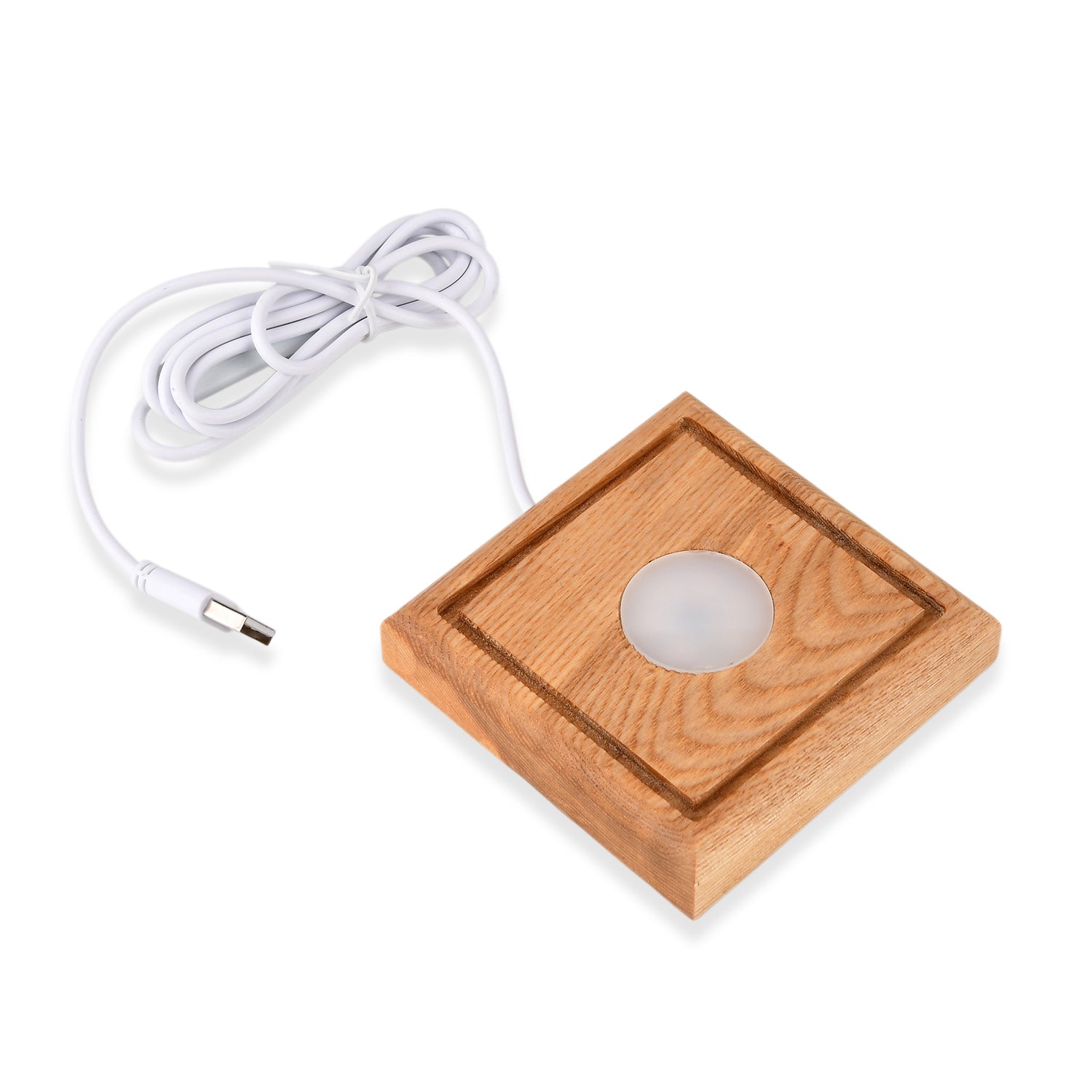 LED Tischlampe, Eschenholz und Acryl, mit USB Anschluss, Mehrfarbig