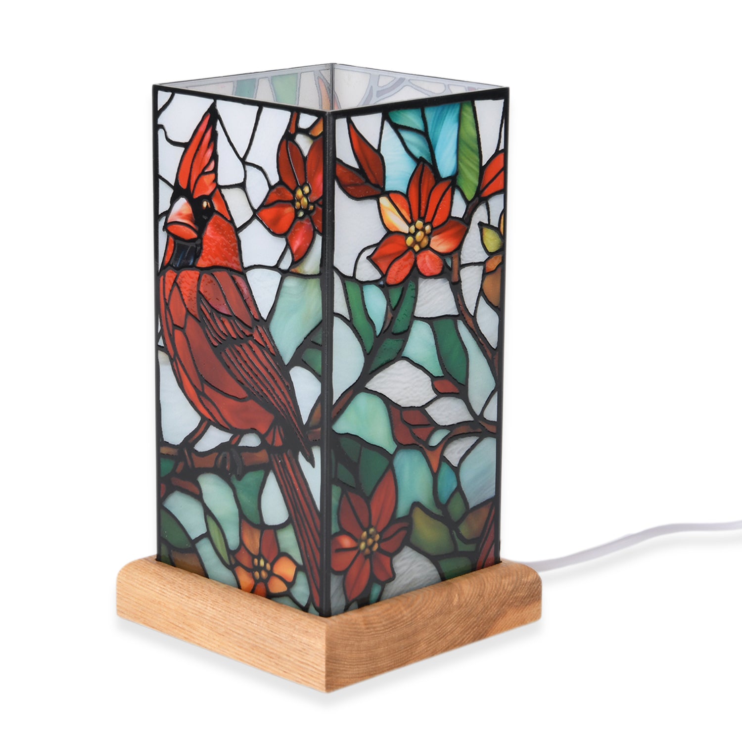 LED Tischlampe, Eschenholz und Acryl, mit USB Anschluss, Mehrfarbig