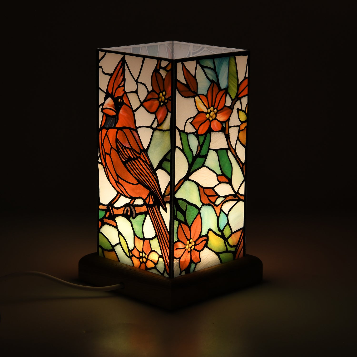 LED Tischlampe, Eschenholz und Acryl, mit USB Anschluss, Mehrfarbig