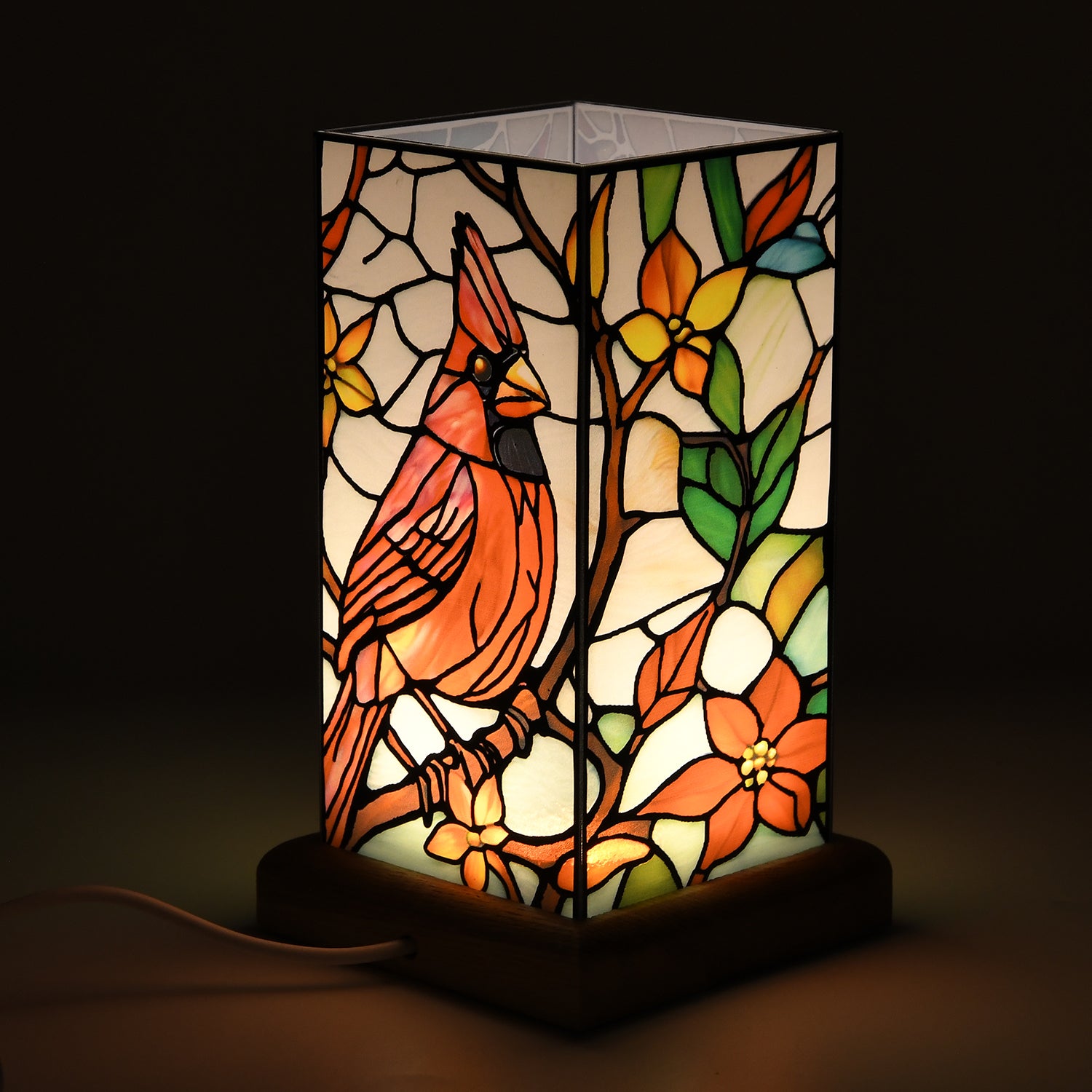 LED Tischlampe, Eschenholz und Acryl, mit USB Anschluss, Mehrfarbig