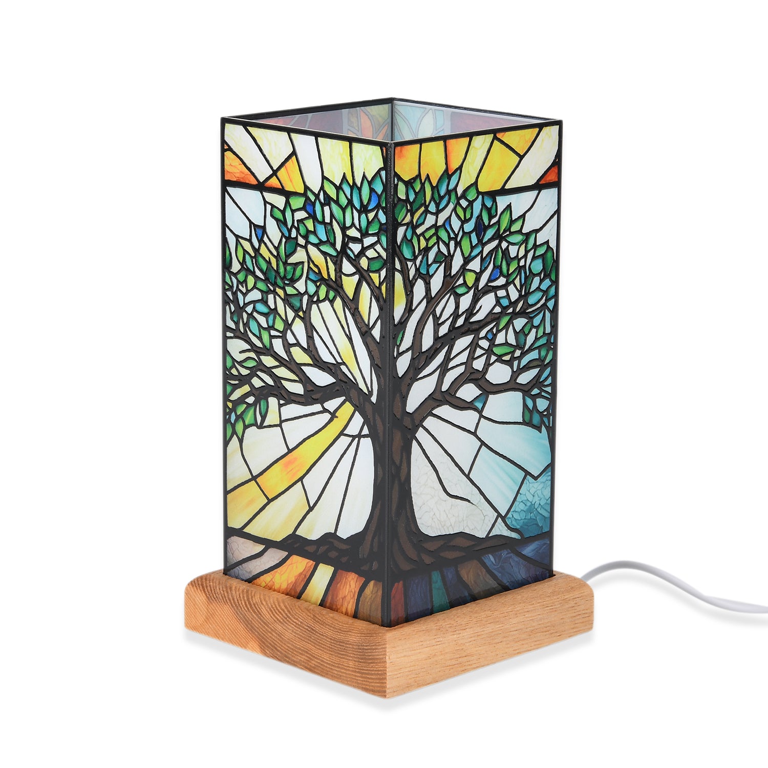 LED Tischlampe, Eschenholz und Acryl, mit USB Anschluss, Mehrfarbig
