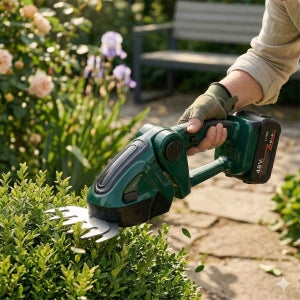 Akku Gras und Strauchschere, 2 in 1 Gartenschneider, 6000 mAh, 390 W, Grün