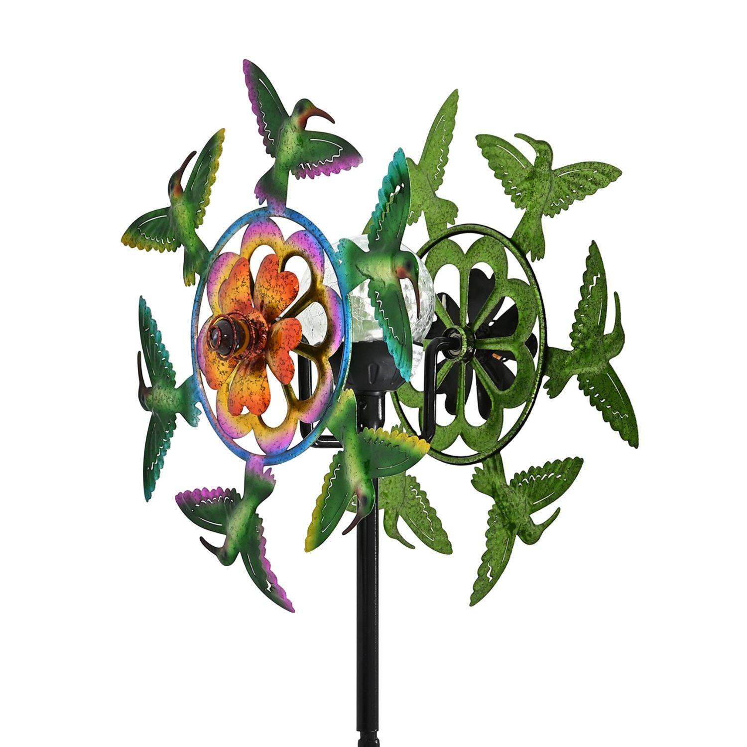 Solar Gartenleuchte Windrad, Eisen, 140 cm, Mehrfarbig