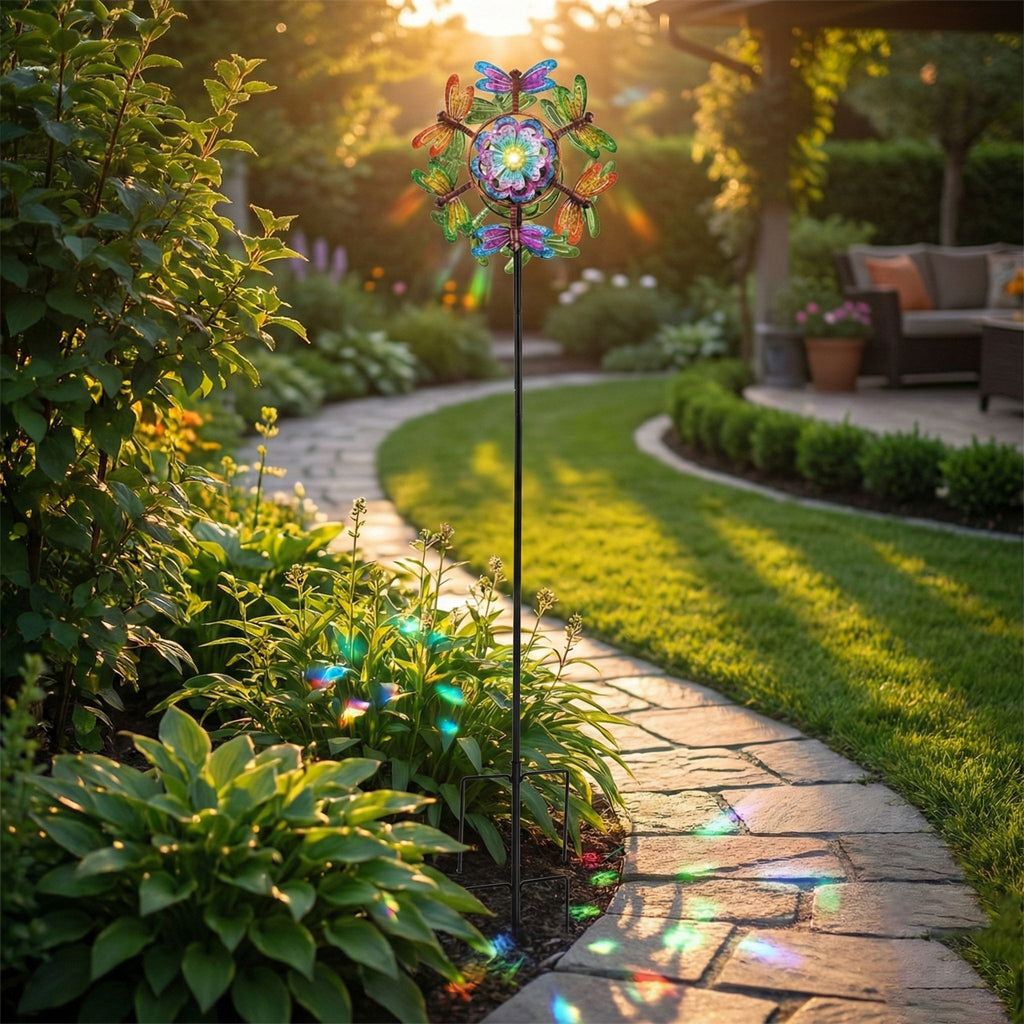 Solar Gartenleuchte Windrad, Eisen, 140 cm, Mehrfarbig