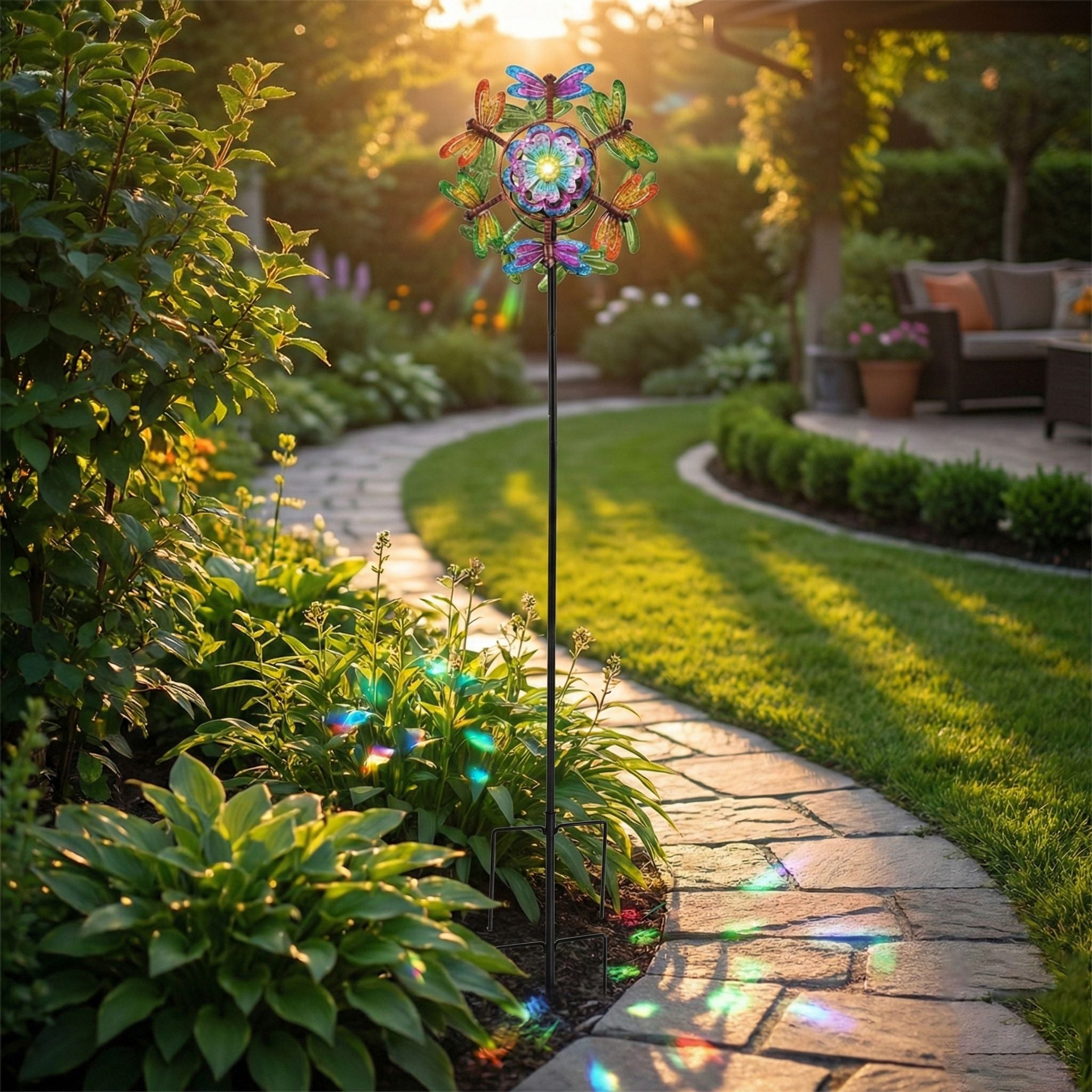 Solar Gartenleuchte Windrad, Eisen, 140 cm, Mehrfarbig