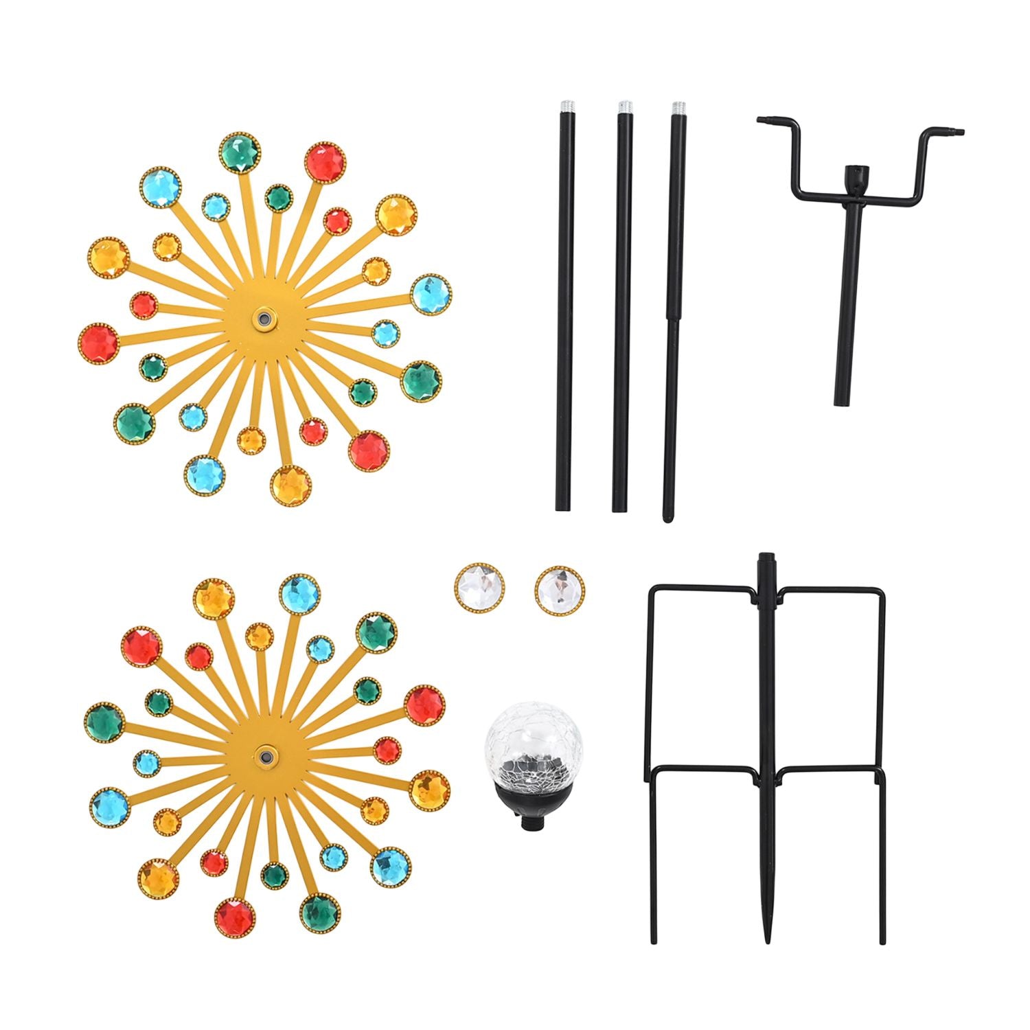 Solar Gartenstecker Windspiel mit LED Licht und Spinner, Eisen, 140 cm, Multicolor