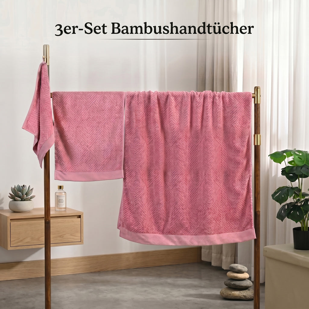 Set of 3 bamboo towel Material:Loop:100% bamboo Base fabric:100% cotton