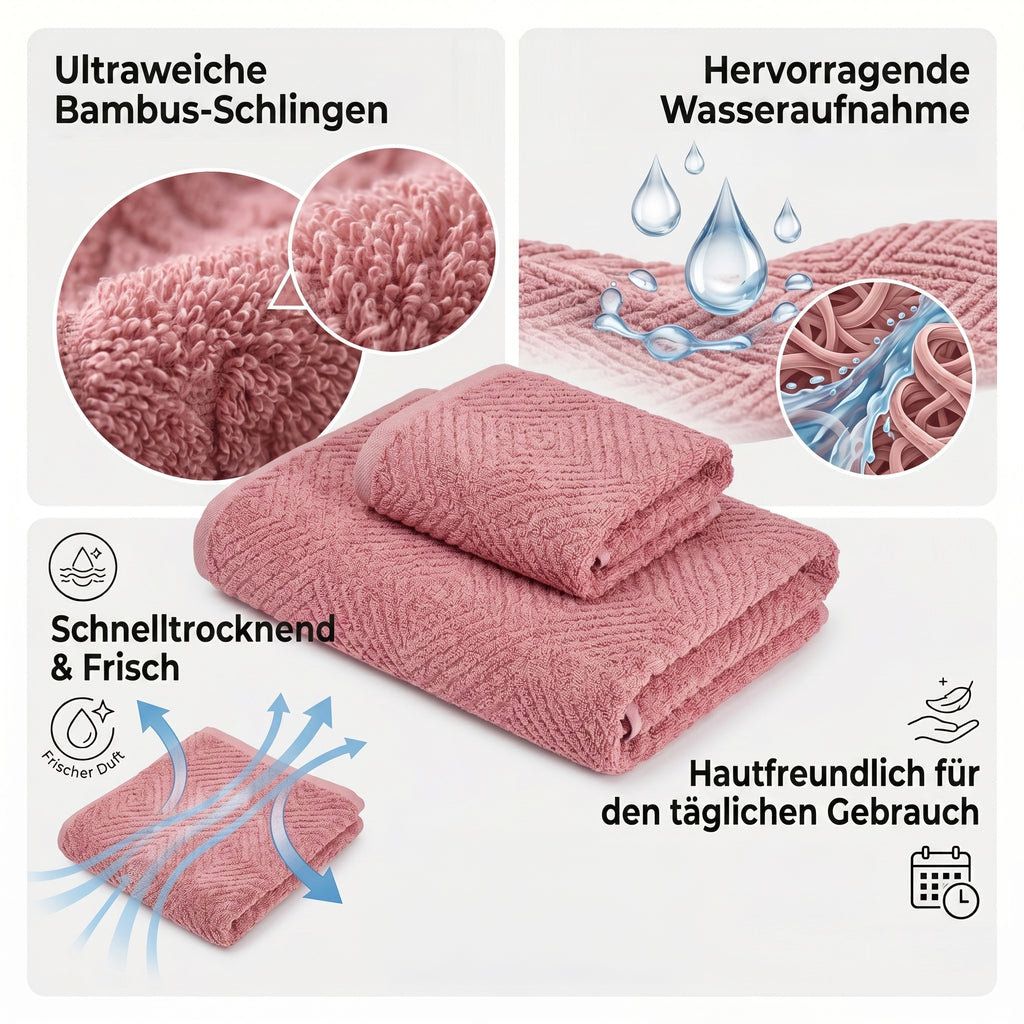 Set of 3 bamboo towel Material:Loop:100% bamboo Base fabric:100% cotton