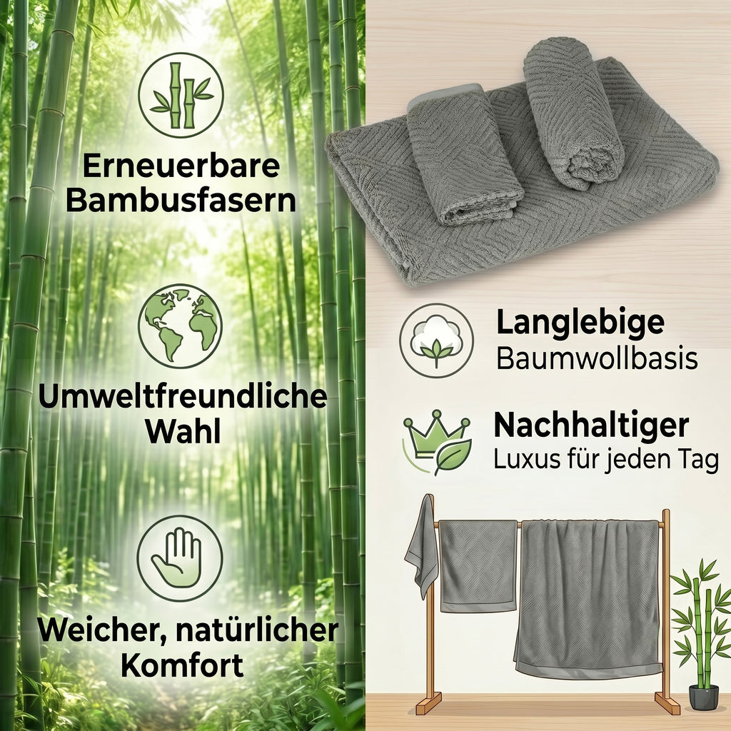 Set of 3 bamboo towel Material:Loop:100% bamboo Base fabric:100% cotton