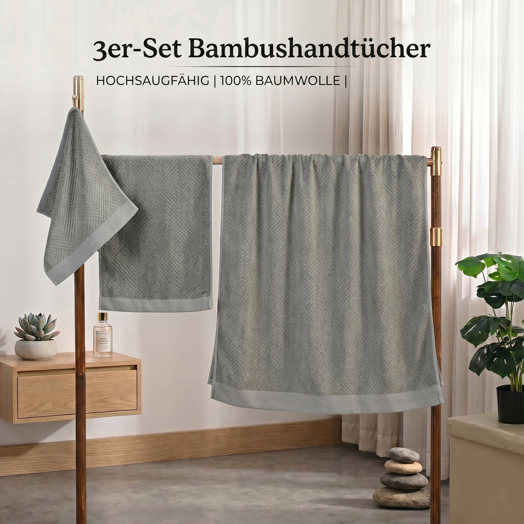 Set of 3 bamboo towel Material:Loop:100% bamboo Base fabric:100% cotton