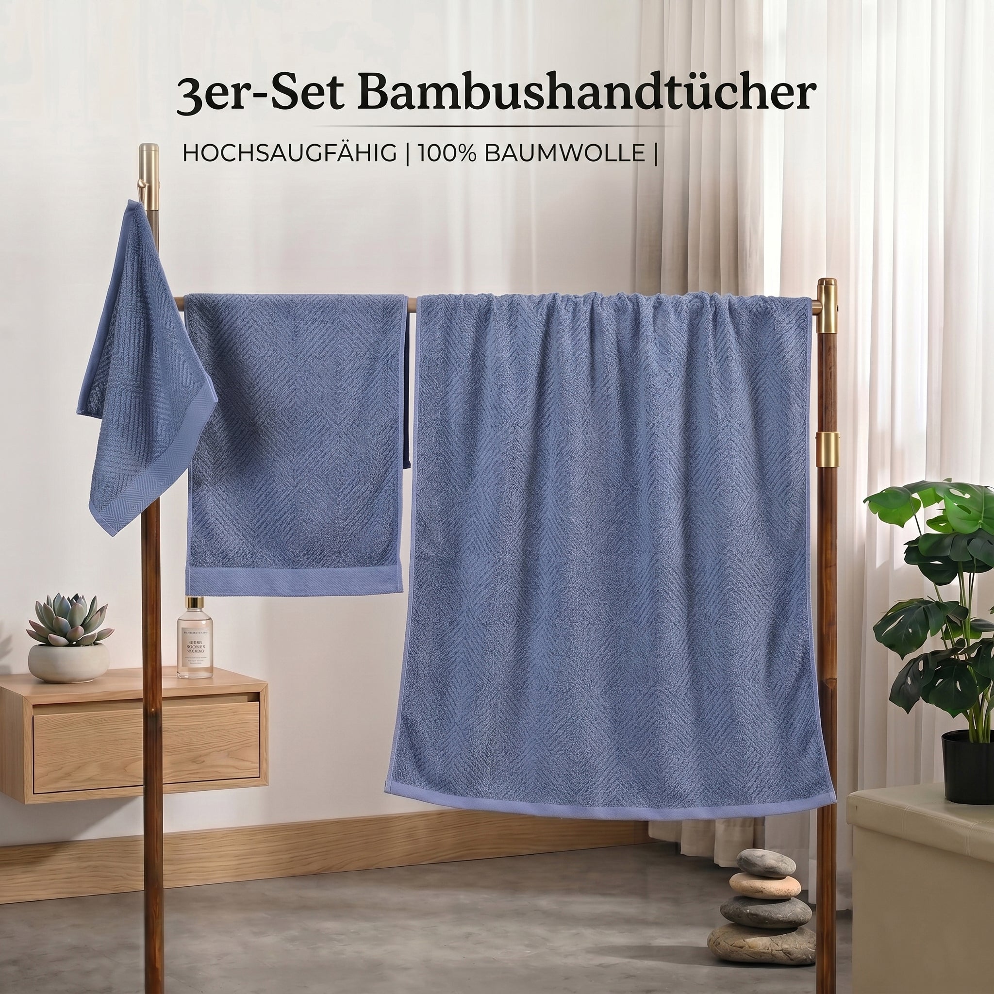 Set of 3 bamboo towel Material:Loop:100% bamboo Base fabric:100% cotton