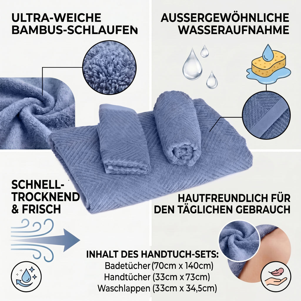 Set of 3 bamboo towel Material:Loop:100% bamboo Base fabric:100% cotton
