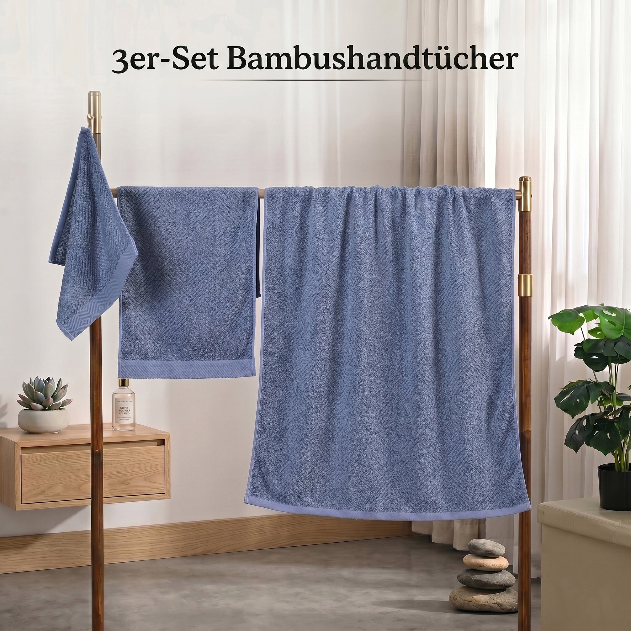 Set of 3 bamboo towel Material:Loop:100% bamboo Base fabric:100% cotton