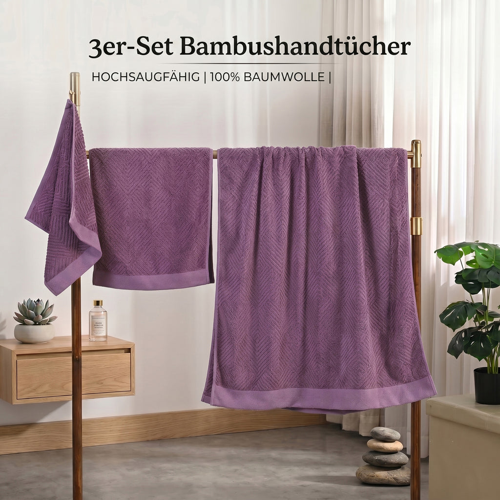 Set of 3 bamboo towel Material:Loop:100% bamboo Base fabric:100% cotton