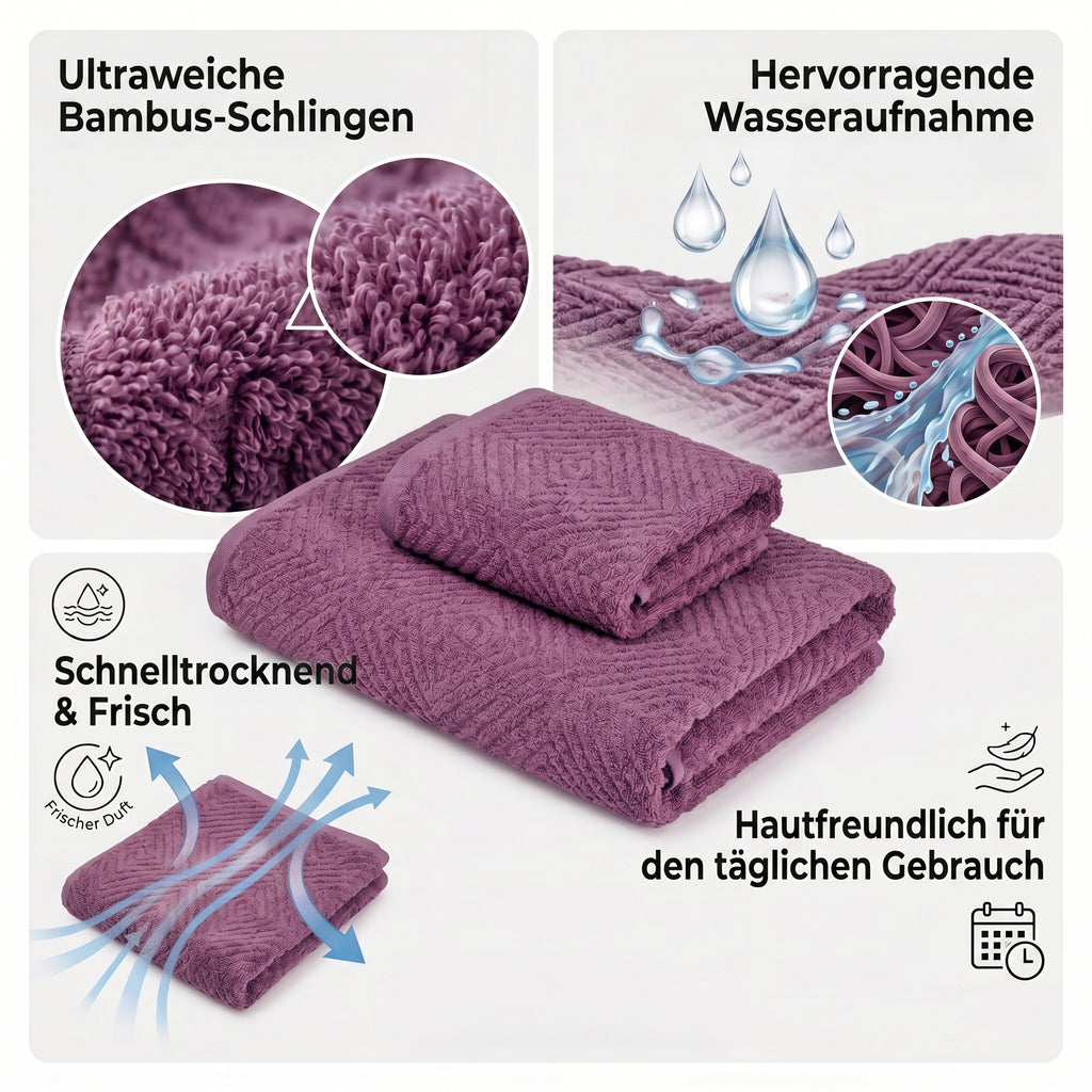 Set of 3 bamboo towel Material:Loop:100% bamboo Base fabric:100% cotton