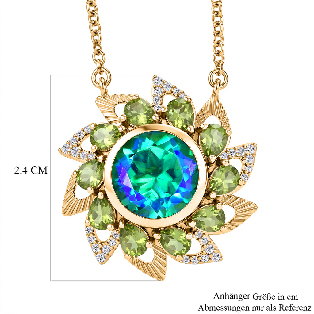 EVER TRUE Pfau Quarz Triplette, Peridot Halskette ca. 50 cm Nickelfreies Messing ca. 6.07 ct