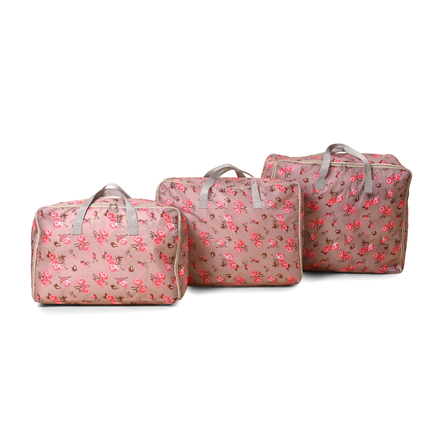 3er Set Aufbewahrungstaschen mit Blumenmuster, 210D Oxford Gewebe, Blau