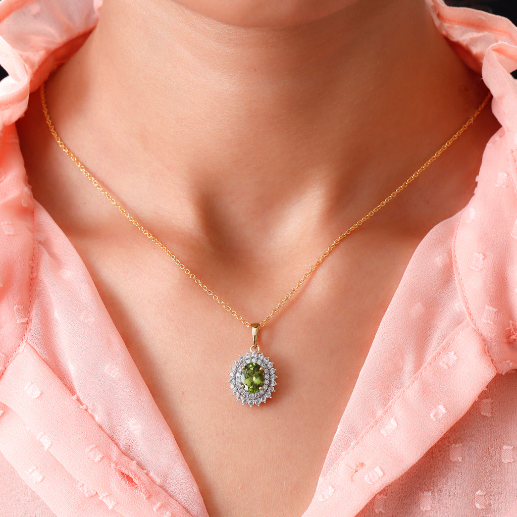 Natürlicher Peridot und Zirkon-Anhänger, 925 Silber vergoldet ca. 2,99 ct