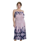 Midaxi-Kleid mit gesmokter Taille, One Size,  Dunkelblau mit rosa Blumen