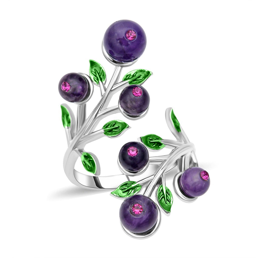 Afrikanischer Amethyst und lila Kristall Ring, Messing (Größe 16.50)