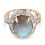 Natürlicher, äthiopischer Opal und Zirkon-Ring, 925 Silber Gelbgold Vermeil ca. 4.08 ct