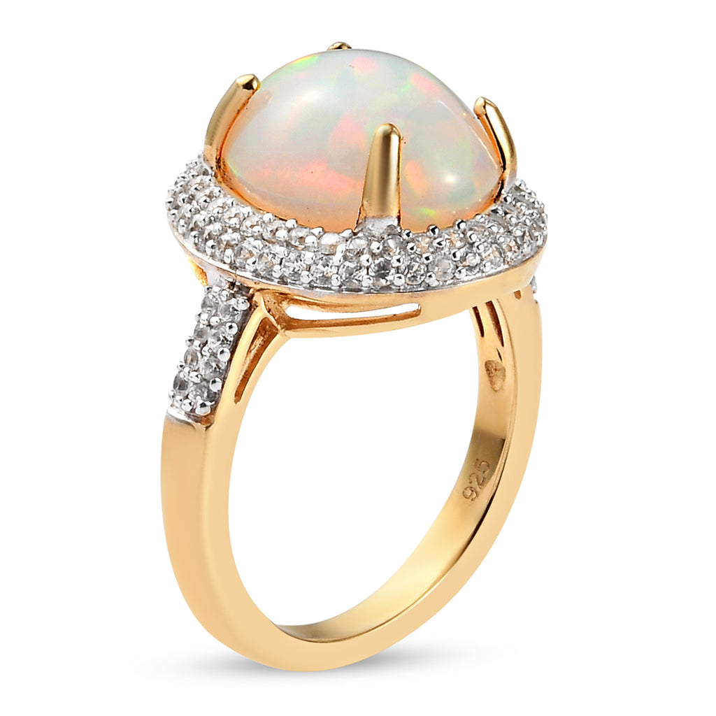 Natürlicher, äthiopischer Opal und Zirkon-Ring, 925 Silber Gelbgold Vermeil ca. 4.08 ct