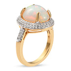 Natürlicher, äthiopischer Opal und Zirkon-Ring, 925 Silber Gelbgold Vermeil ca. 4.08 ct