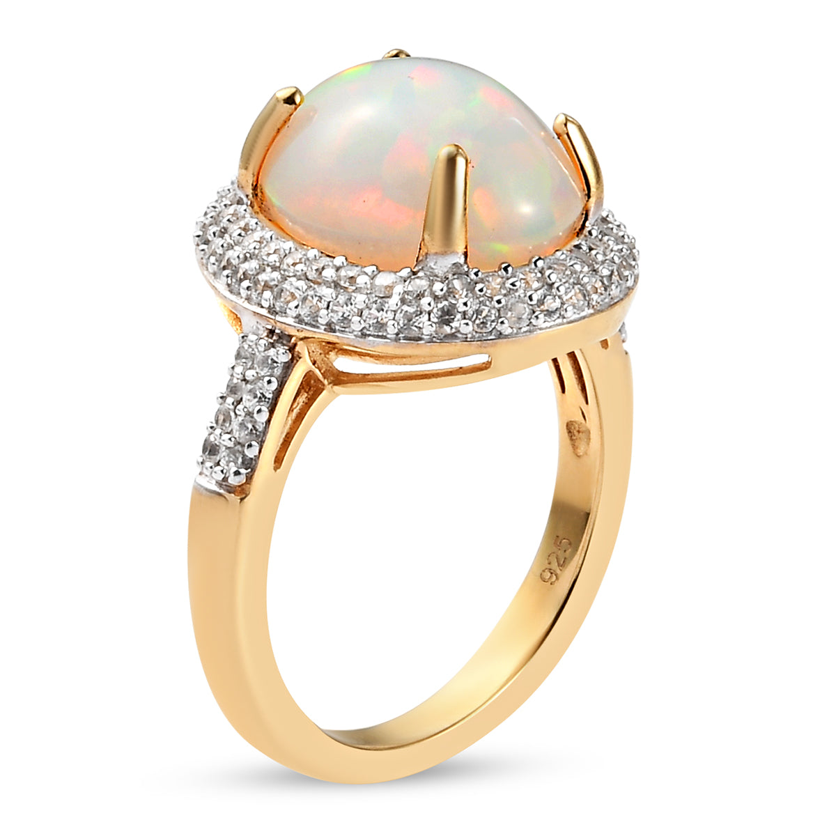 Natürlicher, äthiopischer Opal und Zirkon-Ring, 925 Silber Gelbgold Vermeil ca. 4.08 ct