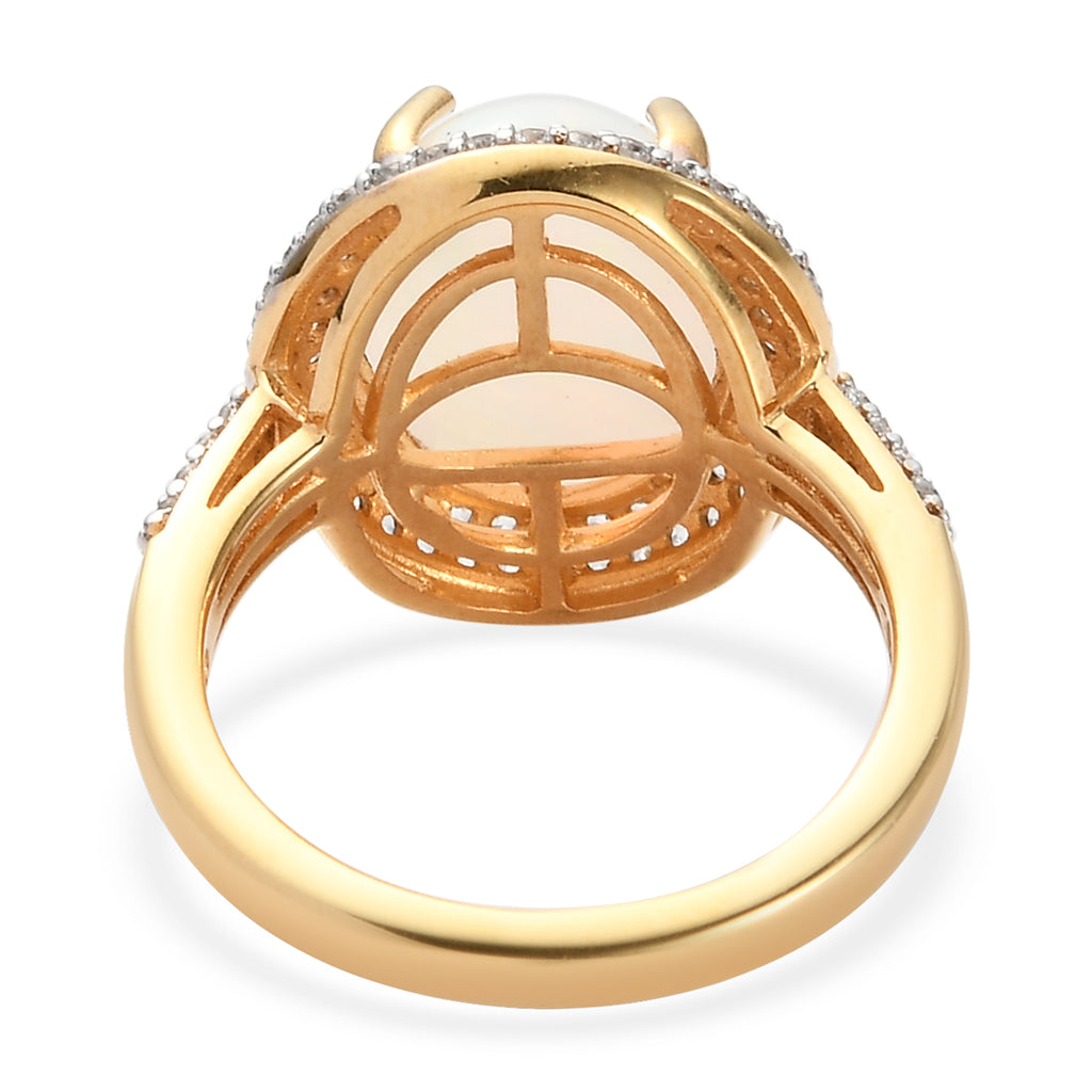 Natürlicher, äthiopischer Opal und Zirkon-Ring, 925 Silber Gelbgold Vermeil ca. 4.08 ct