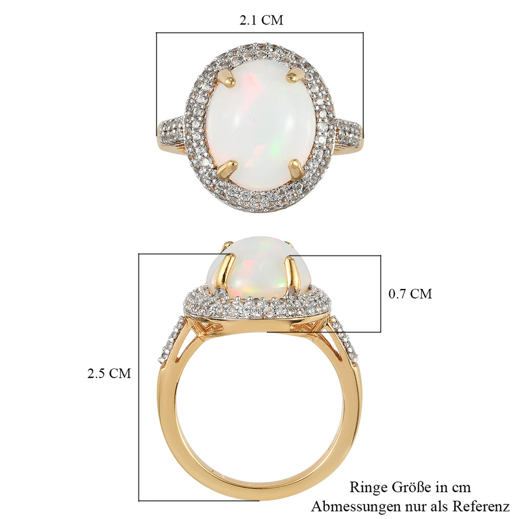 Natürlicher, äthiopischer Opal und Zirkon-Ring, 925 Silber Gelbgold Vermeil ca. 4.08 ct